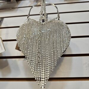 Silver Heart-Shaped Rhinestone Handbag